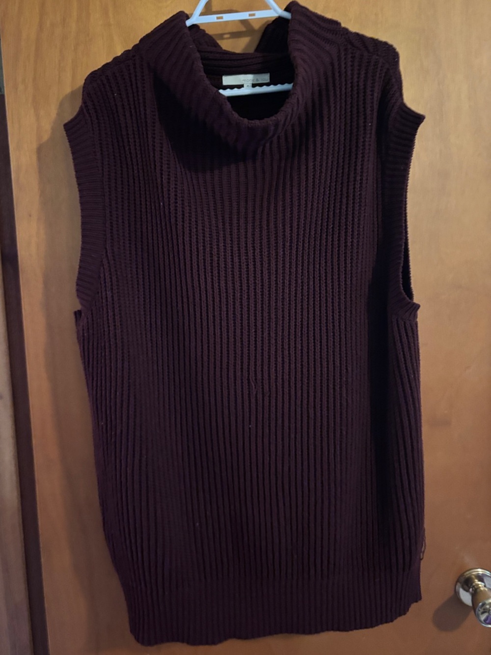 Sleeveless Ribbed Cowl-Neck Sweater Vest in Deep Wine